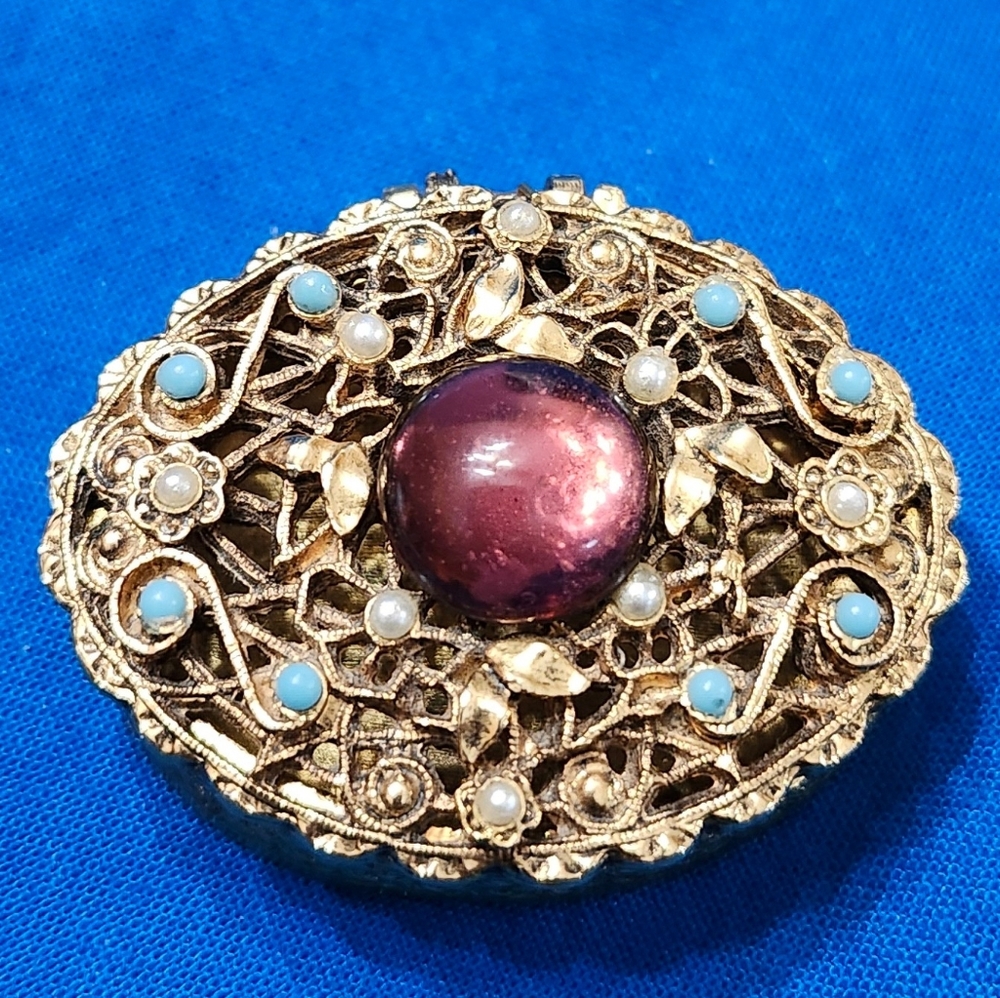 Gorgeous Vintage Unsigned Florenza Pill Trinket Box Perfume Solid - Picture 3 of 6
